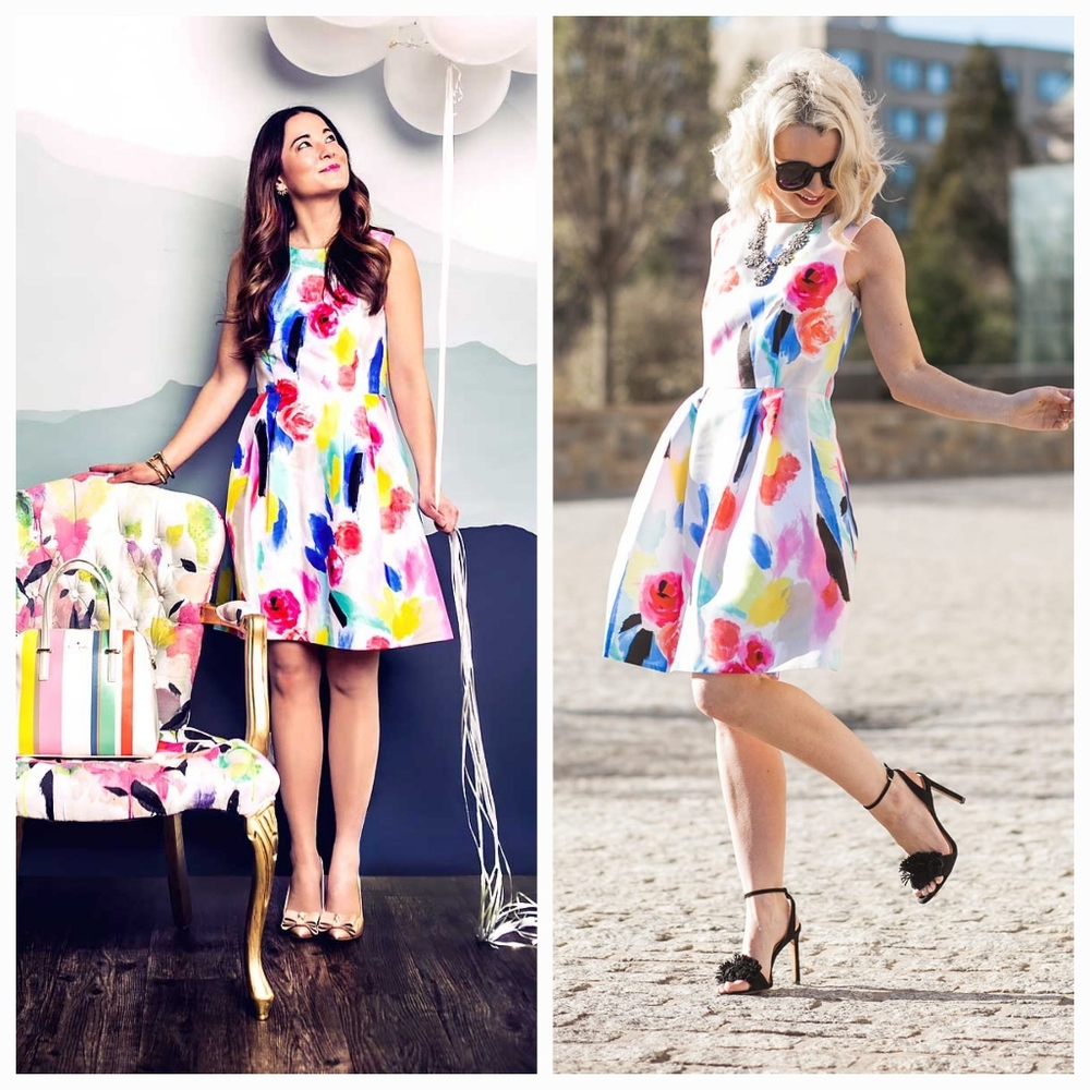Floral Watercolor Fit-and-Flare Dress in Multi-Color